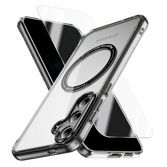 Allytechgroup Galaxy S23 Clear Case with Screen Protector, Not-Yellowing Anti-Scratch Magsafe Compatible Wireless Charging Shockproof Bumper Magnetic Case for Samsung Galaxy S23, Black
