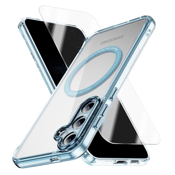 Allytechgroup Galaxy S23 Clear Case with Screen Protector, Not-Yellowing Anti-Scratch Magsafe Compatible Wireless Charging Shockproof Bumper Magnetic Case for Samsung Galaxy S23, Blue