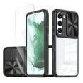 thumbnail image 1 of Allytechgroup Galaxy S23 Clear Case with Tempered Glass Screen Protector, Sliding Camera Lens Protector Anti-Yellow Shockproof Rugged Slim Fit Shell Cover for Samsung Galaxy S23, Black, 1 of 7
