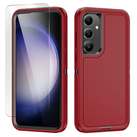 Allytechgroup Galaxy S23 FE 5G Case with Screen Protector, HD Clear Tempered Glass Screen Protector, Military Grade Shockproof Anti-Scratch Phone Case Cover for Samsung Galaxy S23 FE, Red