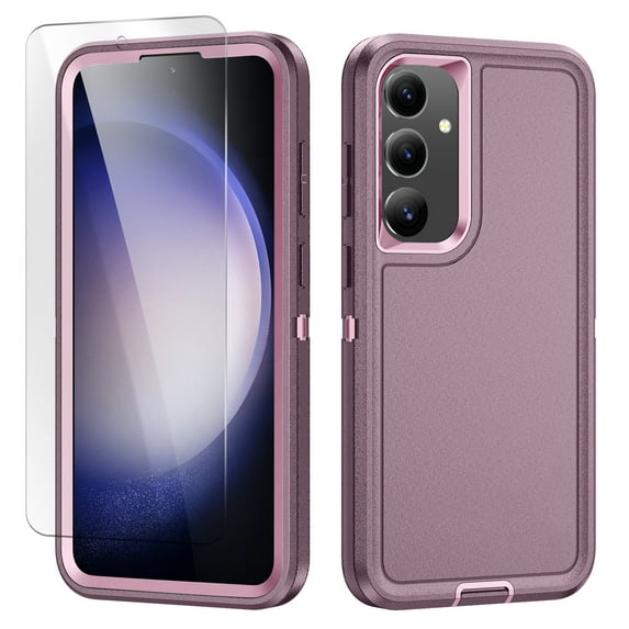 Allytechgroup Galaxy S23 FE 5G Case with Screen Protector, HD Clear Tempered Glass Screen Protector, Military Grade Shockproof Anti-Scratch Phone Case Cover for Samsung Galaxy S23 FE, Purple
