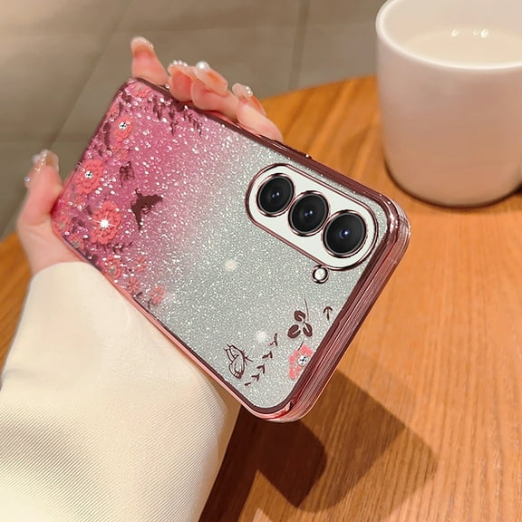 Allytechgroup Galaxy S23 FE Case Glitter for Girls Women, Slim Chic Luxury Deluxe Clear Bling Shockproof Anti-Scratch Bumper Stylish Phone Case for Samsung Galaxy S23 FE, Pink