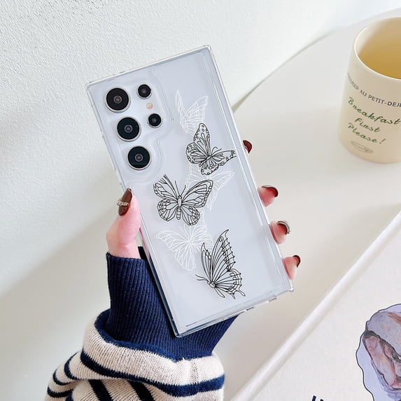 Allytechgroup Galaxy S23 FE Case, Soft TPU Back Cover Shell Slim Fit Bumper Anti-Scratch Luxury Bumper Shockproof Phone Case for Samsung Galaxy S23 FE, Black White Butterfly