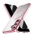 thumbnail image 1 of Allytechgroup Galaxy S23 FE Clear Case with Screen Protector, Not-Yellowing Anti-Scratch Magsafe Compatible Wireless Charging Shockproof Bumper Magnetic Case for Samsung Galaxy S23 FE, Pink, 1 of 7