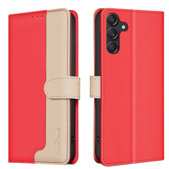 Allytechgroup Galaxy S23 FE Wallet Case, Stitching Color PU Leather RFID Blocking Cards Holder Magnetic Closure Shockproof Book Cover Case for Samsung Galaxy S23 FE, Red