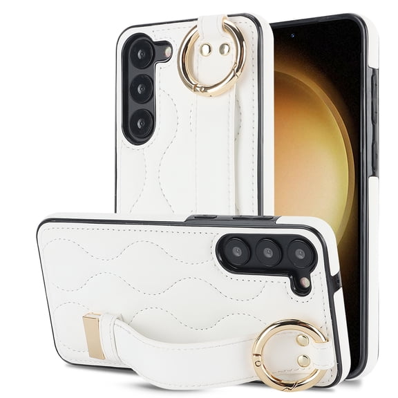 Allytechgroup Galaxy S23 Plus Case with Keychain, Luxury Girly PU Leather Back Cover Bracket Stand Shockproof Bumper Drop Proof Phone Case Cover for Samsung Galaxy S23 Plus, White