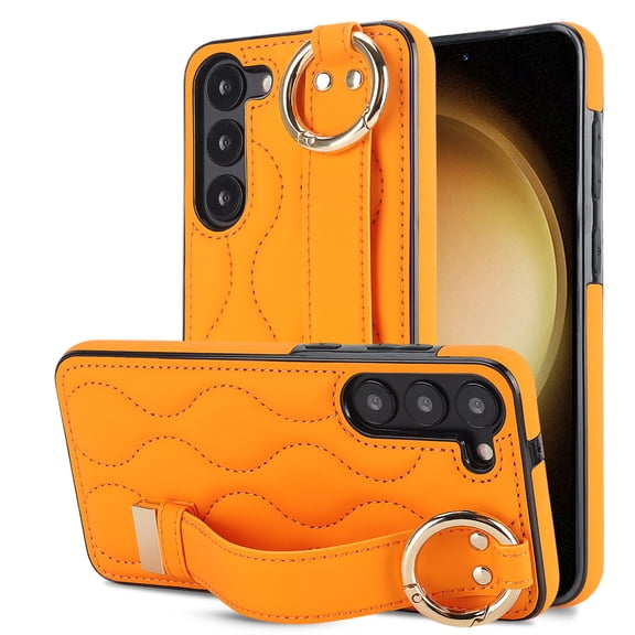 Allytechgroup Galaxy S23 Plus Case with Keychain, Luxury Girly PU Leather Back Cover Bracket Stand Shockproof Bumper Drop Proof Phone Case Cover for Samsung Galaxy S23 Plus, Orange