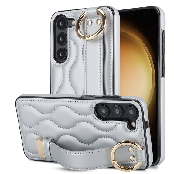 Allytechgroup Galaxy S23 Plus Case with Keychain, Luxury Girly PU Leather Back Cover Bracket Stand Shockproof Bumper Drop Proof Phone Case Cover for Samsung Galaxy S23 Plus, Silver