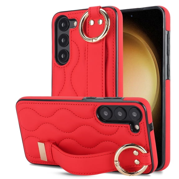 Allytechgroup Galaxy S23 Plus Case with Keychain, Luxury Girly PU Leather Back Cover Bracket Stand Shockproof Bumper Drop Proof Phone Case Cover for Samsung Galaxy S23 Plus, Red
