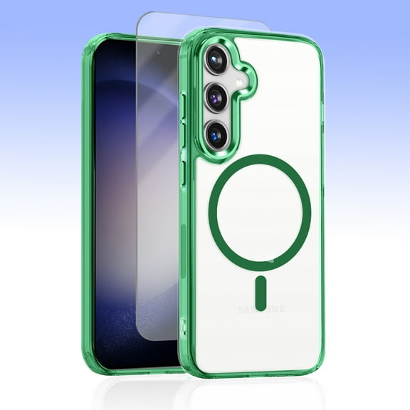 Allytechgroup Galaxy S23+ Plus Case with Screen Protector, Crystal Clear Magnetic Back Cover Compatible with Magsafe Anti-Scratch Phone Case for Samsung Galaxy S23 Plus, Green