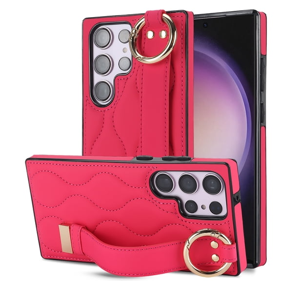 Allytechgroup Galaxy S23 Ultra Case with Keychain, Luxury Girly PU Leather Back Cover Bracket Stand Shockproof Bumper Drop Proof Phone Case Cover for Samsung Galaxy S23 Ultra, Rose