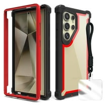 Allytechgroup Galaxy S23 Ultra Clear Case, with Hand Strap Not-Yellowing Anti-Scratch Rugged Shockproof Corner Protective Bumper Phone Case Cover for Samsung Galaxy S23 Ultra, Blackred