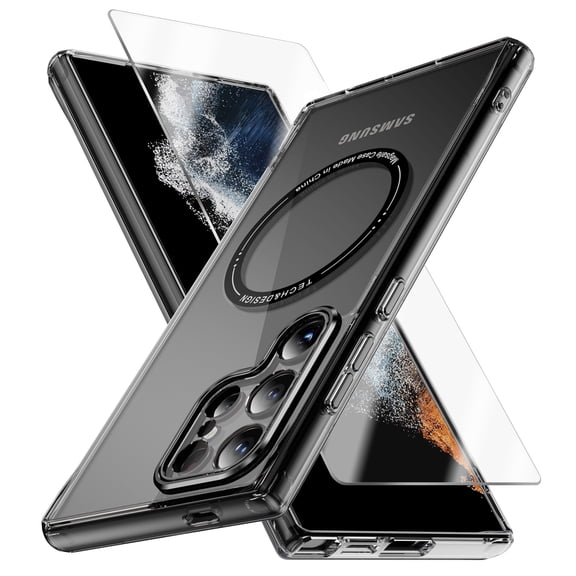 Allytechgroup Galaxy S23 Ultra Clear Case with Screen Protector, Not-Yellowing Anti-Scratch Magsafe Compatible Wireless Charging Shockproof Bumper Magnetic Case for Samsung Galaxy S23 Ultra, Black