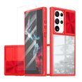 thumbnail image 1 of Allytechgroup Galaxy S23 Ultra Clear Case with Tempered Glass Screen Protector, Sliding Camera Lens Protector Anti-Yellow Shockproof Rugged Slim Fit Shell Cover for Samsung Galaxy S23 Ultra, Red, 1 of 7