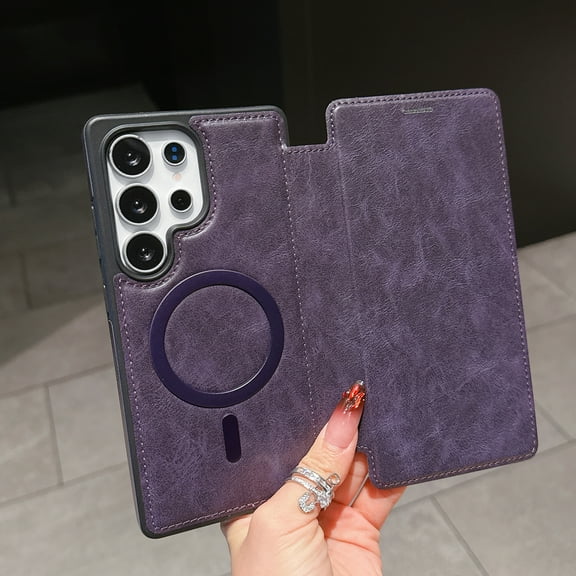 Allytechgroup for Galaxy S23 Ultra Wallet Case Compatible with MagSafe, PU Leather Folio Card Holder RFID Blocking Shockproof Flip Cover Hidden Closure Phone Case for Samsung Galaxy S23 Ultra,Purple