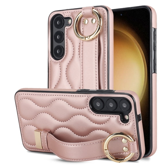 Allytechgroup Galaxy S24 Case with Keychain, Luxury Girly PU Leather Back Cover Bracket Stand Shockproof Bumper Drop Proof Phone Case Cover for Samsung Galaxy S24, Rosegold