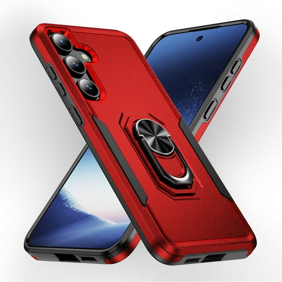 Allytechgroup Galaxy S24 Case with Ring Holder Stad, Military Grade Shockproof Compatible with Car Mount Rugged Bumper Phone Case for Samsung Galaxy S24, Red+Black