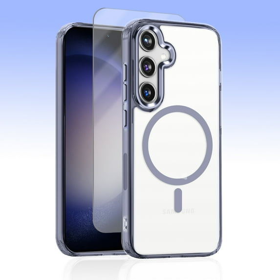 Allytechgroup Galaxy S24 Case with Screen Protector, Crystal Clear Magnetic Back Cover Compatible with Magsafe Anti-Scratch Phone Case for Samsung Galaxy S24, Grey