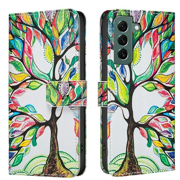 Allytechgroup Galaxy S24 Case Wallet Cover with Card Holder, Flip PU Leather Phone Case for Samsung Galaxy S24 with RFID Blocking, Kickstand & Magnetic Closure, Tree