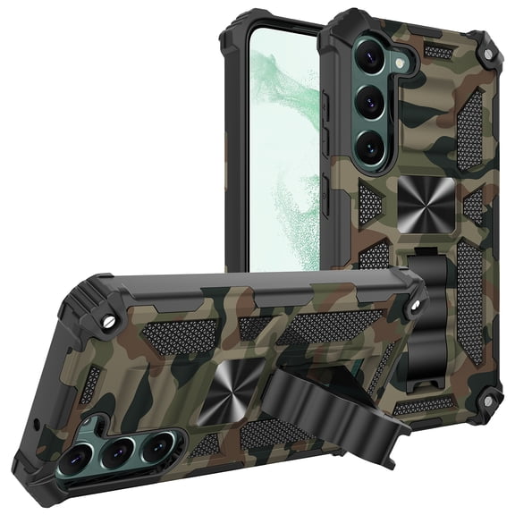 Allytechgroup Galaxy S24 FE Shockproof Case, Kickstand Camouflage Pattern Design Military Grade Shockproof Compatible with Car Mount Magnetic Back Cover for Samsung Galaxy S24 FE, Armygreen