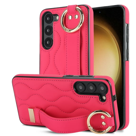 Allytechgroup Galaxy S24 Plus Case with Keychain, Luxury Girly PU Leather Back Cover Bracket Stand Shockproof Bumper Drop Proof Phone Case Cover for Samsung Galaxy S24 Plus, Rose