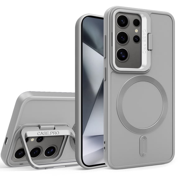 Allytechgroup Galaxy S24 Plus Case with Lens Stand, Magnetic Back Cover Support Car Mount Shockproof Anti-Scratch Bumper Phone Case for Samsung Galaxy S24 Plus, Gray