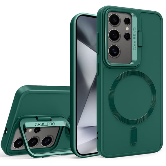 Allytechgroup Galaxy S24 Plus Case with Lens Stand, Magnetic Back Cover Support Car Mount Shockproof Anti-Scratch Bumper Phone Case for Samsung Galaxy S24 Plus, Darkgreen
