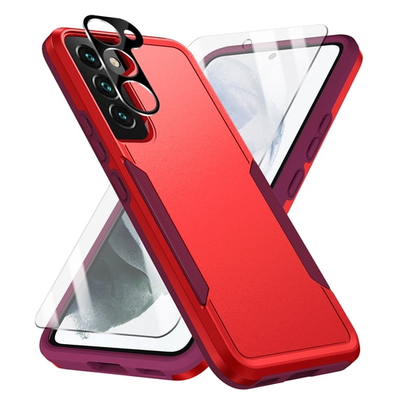 Allytechgroup Galaxy S24 Plus Case with Screen Protector + Camera Lens Protector, HD Clear Tempered Glass Protector Military Grade Shockproof Hard Shell Case for Samsung Galaxy S24 Plus,Red