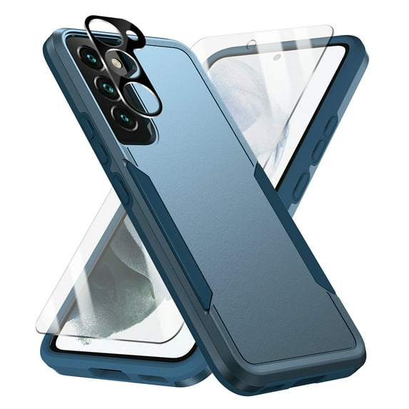 Allytechgroup Galaxy S24 Plus Case with Screen Protector + Camera Lens Protector, HD Clear Tempered Glass Protector Military Grade Shockproof Hard Shell Case for Samsung Galaxy S24 Plus,Blue