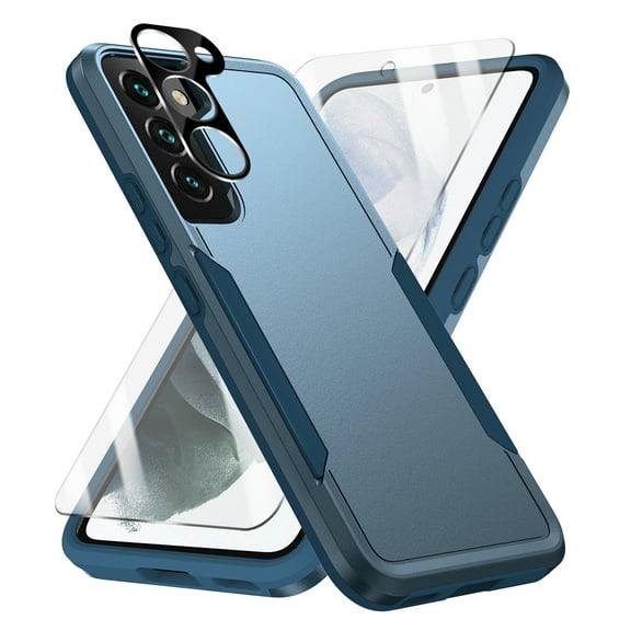 Allytechgroup Galaxy S24 Plus Case with Screen Protector + Camera Lens Protector, HD Clear Tempered Glass Protector Military Grade Shockproof Hard Shell Case for Samsung Galaxy S24 Plus,Blue