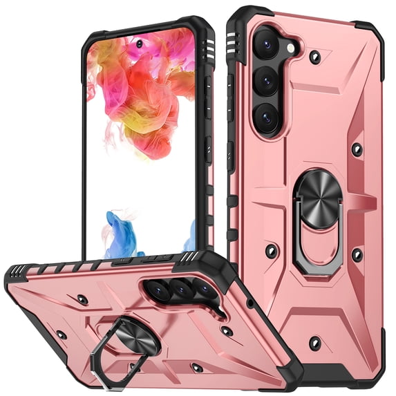 Allytechgroup Galaxy S24 Plus Rugged Case, Hybrid Ring Holder Stand Shockproof Compatible with Car Mount Anti-Scratch Anti-Slip Lightweight Phone Case for Samsung Galaxy S24 Plus, Rosegold