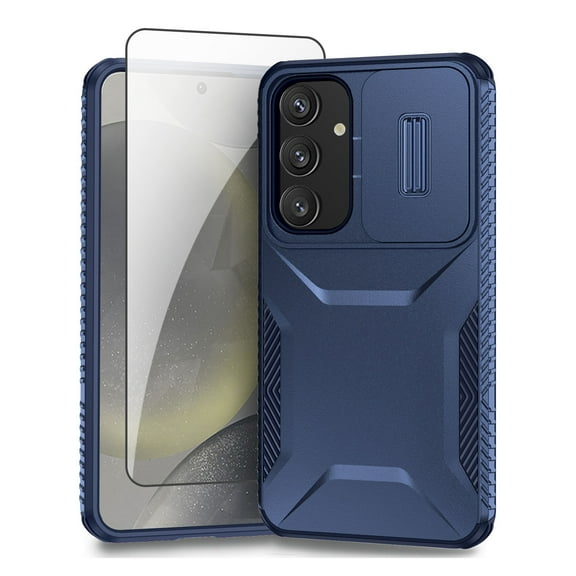 Allytechgroup Galaxy S24 Plus Rugged Case with Screen Protector, Sliding Camera Lens Protector Bumper Shockproof Anti-Scratch Slim Phone Case Cover for Samsung Galaxy S24 Plus, Blue