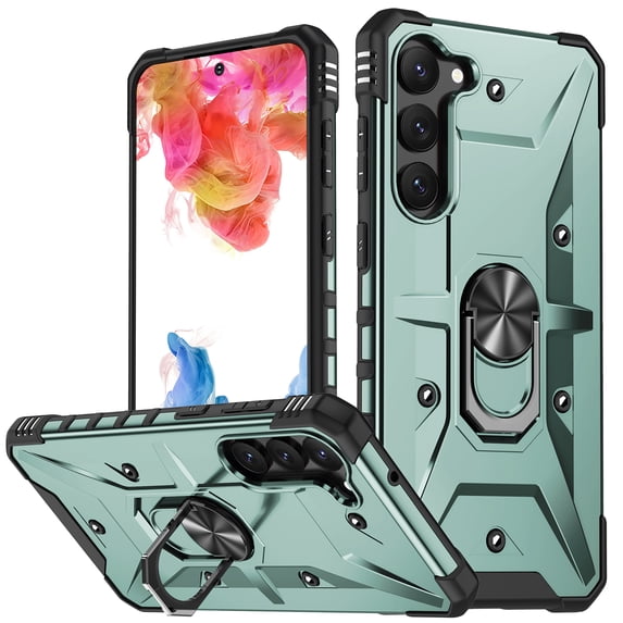 Allytechgroup Galaxy S24 Rugged Case, Hybrid Ring Holder Stand Shockproof Compatible with Car Mount Anti-Scratch Anti-Slip Lightweight Phone Case for Samsung Galaxy S24, Darkgreen
