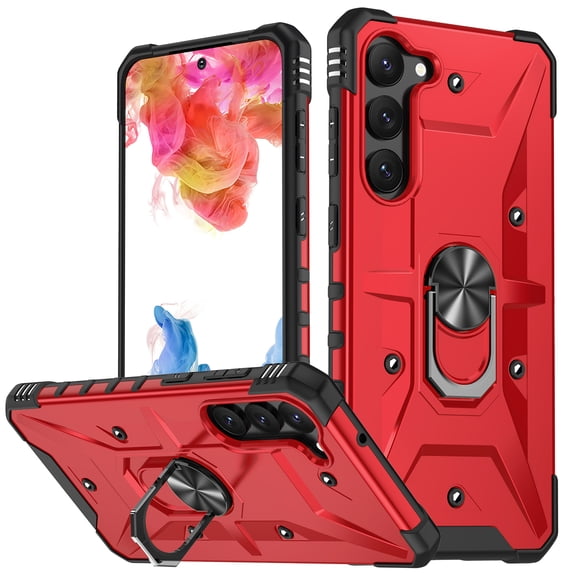 Allytechgroup Galaxy S24 Rugged Case, Hybrid Ring Holder Stand Shockproof Compatible with Car Mount Anti-Scratch Anti-Slip Lightweight Phone Case for Samsung Galaxy S24, Red