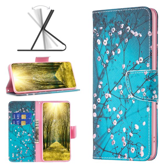 Allytechgroup Galaxy S24 Ultra Case, Fashionable Pattern Design Flip Cover Stand Cards Holder Shockproof Bumper Phone Case for Samsung Galaxy S24 Ultra, Plum Blossom