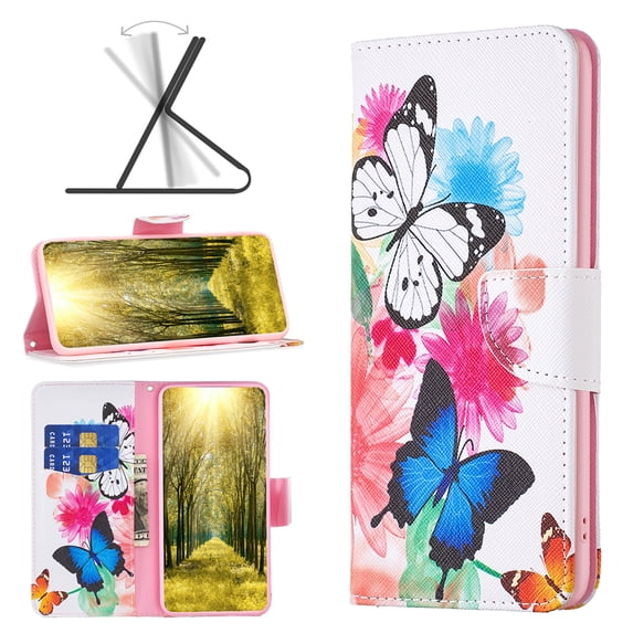 Allytechgroup Galaxy S24 Ultra Case, Fashionable Pattern Design Flip Cover Stand Cards Holder Shockproof Bumper Phone Case for Samsung Galaxy S24 Ultra, Butterflies