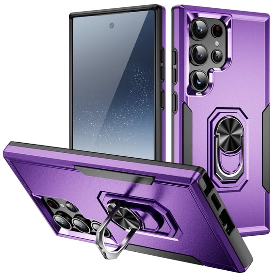 Allytechgroup Galaxy S24 Ultra Case with Ring Holder Stad, Military Grade Shockproof Compatible with Car Mount Rugged Bumper Phone Case for Samsung Galaxy S24 Ultra, Purple+Black