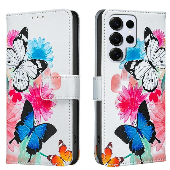 Allytechgroup Galaxy S24 Ultra Case Wallet Cover with Card Holder, Flip PU Leather Phone Case for Samsung Galaxy S24 Ultra with RFID Blocking, Kickstand & Magnetic Closure, Blue Butterfly