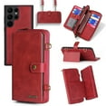 thumbnail image 1 of Allytechgroup Galaxy S24 Ultra Wallet Case, PU Leather 13 Cards Holder Large Space Zipper Pocket Detachable Back Cover Shoulder Strap Lanyard Shockproof Phone Case for Samsung Galaxy S24 Ultra, Red, 1 of 8