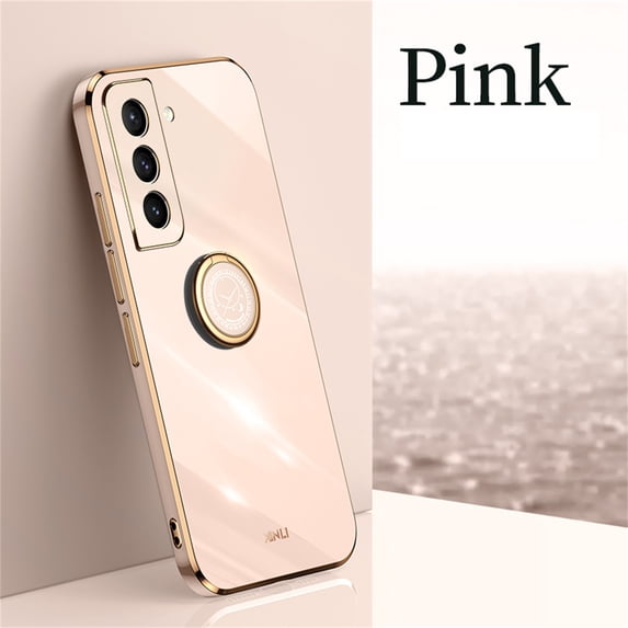 Allytechgroup Galaxy S25 Case with Ring Holder, Electroplating TPU Kickstand Shockproof Glossy Anti-Scratch Drop Protection Bumper Cover for Samsung Galaxy S25 6.2" - Pink