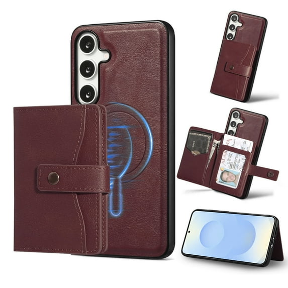 Allytechgroup Galaxy S25 Edge Case, Premium PU Leather 2 In 1 Wallet Phone Case for Samsung Galaxy S25 Edge with Card Holder Shockproof TPU Magnetic Cover Compatible with MagSafe & Car Mount,Winered
