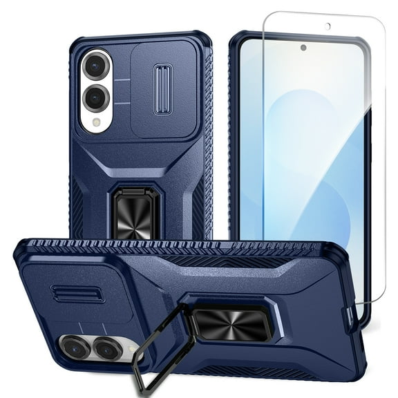 Allytechgroup Galaxy S25 Edge Case with Screen Protector, Full Body Protection Sliding Camera Cover, Kickstand & Magnetic for Car Mount Rugged Phone Case Cover for Samsung Galaxy S25 Edge,Blue