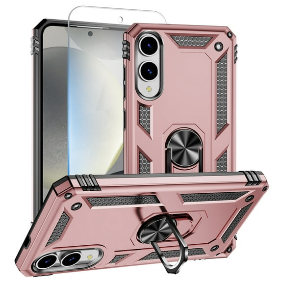 Allytechgroup Galaxy S25 Edge Case with Screen Protector, Magnetic Back Cover Compatible with Car Mount Kickstand Military Grade Shockproof Protection Phone Case for Samsung Galaxy S25 Edge, Rosegold