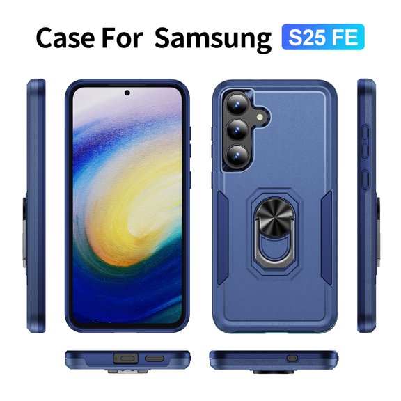 Allytechgroup Galaxy S25 FE Case with Ring Holder Stad,  Military Grade Shockproof Compatible with Car Mount Rugged Bumper Phone Case for Samsung Galaxy S25 FE, Blue