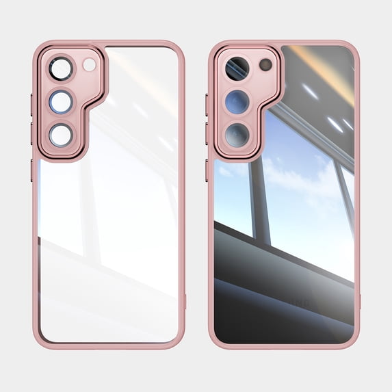Allytechgroup Galaxy S25+ Plus Clear Back Cover Case with Lens Protector, Anti-Yellow Shockproof Bumper AntI-Scratch Drop Proof Full Body Protective Phone Case for Samsung Galaxy S25+, Pink