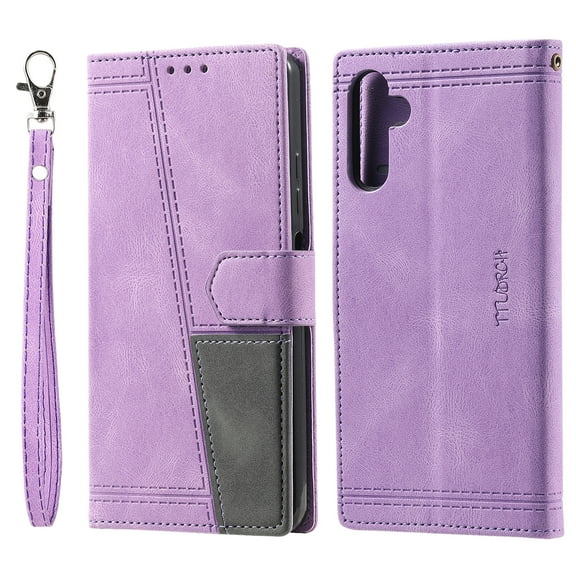 Allytechgroup Galaxy S25 Plus Wallet Case with Hand Wrist, Premium PU Leather Flip Stand Cards Slots Bumper Shockproof Retro Phone Case Cover for Samsung Galaxy S25+, Purple