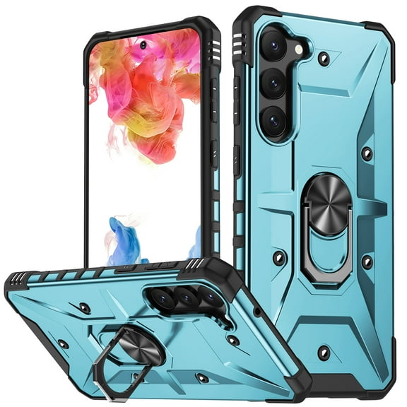 Allytechgroup Galaxy S25+ Rugged Case, Hybrid Ring Holder Stand Shockproof Compatible with Car Mount Anti-Scratch Anti-Slip Lightweight Phone Case for Samsung Galaxy S25+ Plus, Lightblue
