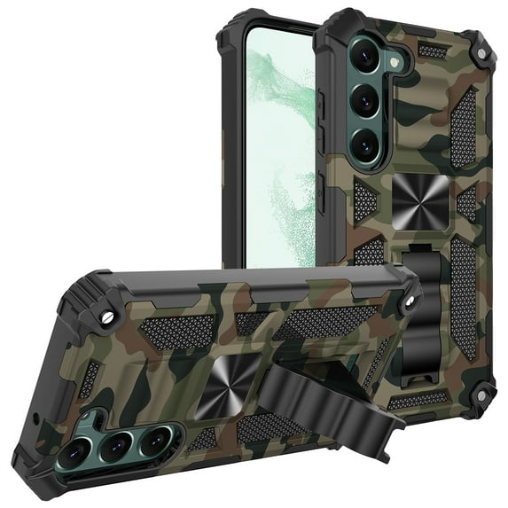 Allytechgroup Galaxy S25+ Shockproof Case, Kickstand Camouflage Pattern Design Military Grade Shockproof Compatible with Car Mount Magnetic Back Cover for Samsung Galaxy S25+ Plus,Armygreen