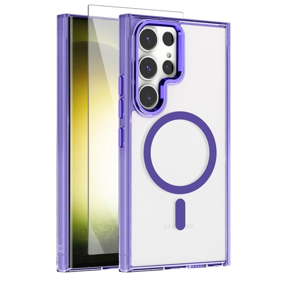 Allytechgroup Galaxy S25 Ultra Case with Screen Protector, Crystal Clear Magnetic Back Cover Compatible with Magsafe Anti-Scratch Phone Case for Samsung Galaxy S25 Ultra, Purple