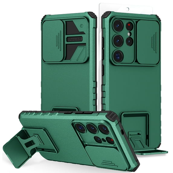 Allytechgroup for Galaxy S25 Ultra Case with Screen Protector, Sliding Camera Lens Cover Kickstand Rugged Bumper TPU PC Full Body Protection Phone Case for Samsung Galaxy S25 Ultra, Darkgreen